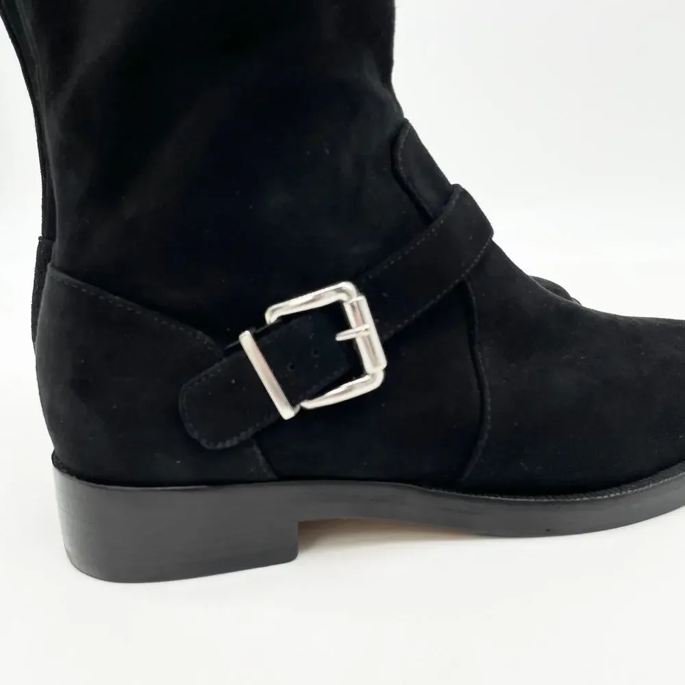 NEW Schutz Luidi Womens 7 Buckled Suede Leather Knee Boot Black Side Zip